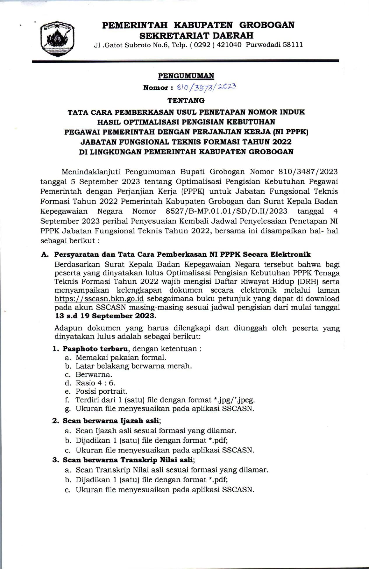 Pengumuman ttg Tata Cara Pemberkasan usul Penetapan NI PPPK JF Teknis 2022 page 0001 min